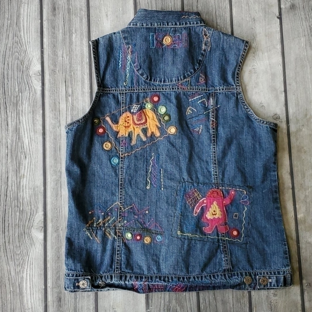 Y2K Chicos Denim Embroidered Vest Size 1 Medium - Picture 4 of 4